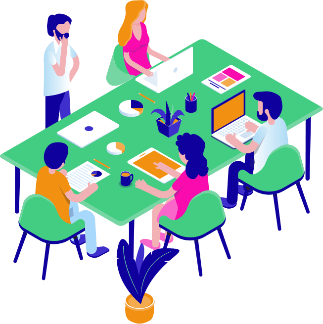 AI Web Agency illustration representing SEO strategy, analytics, and online marketing growth.